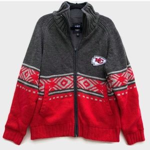 Kansas City Chiefs Heavy Knit Sweater Jacket.